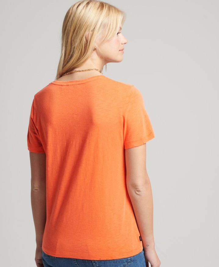 Superdry Organic Cotton Pocket V-Neck T-Shirt Orange Women