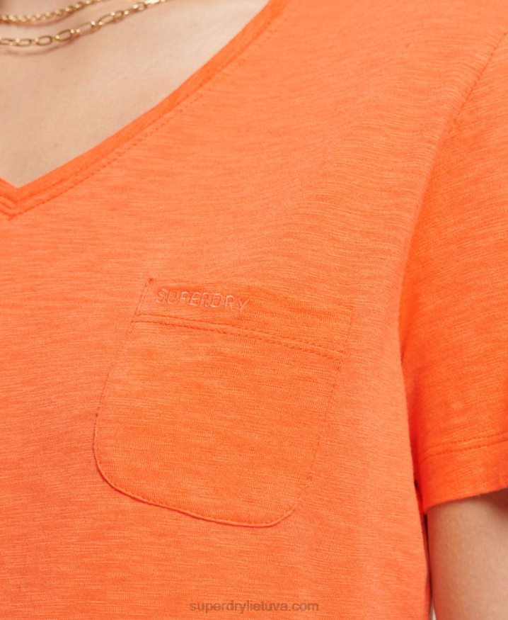 Superdry Organic Cotton Pocket V-Neck T-Shirt Orange Women