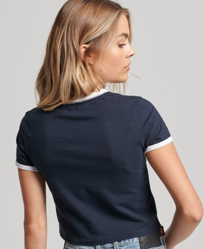 Superdry Organic Cotton Ringer Crop T-shirt Navy Women