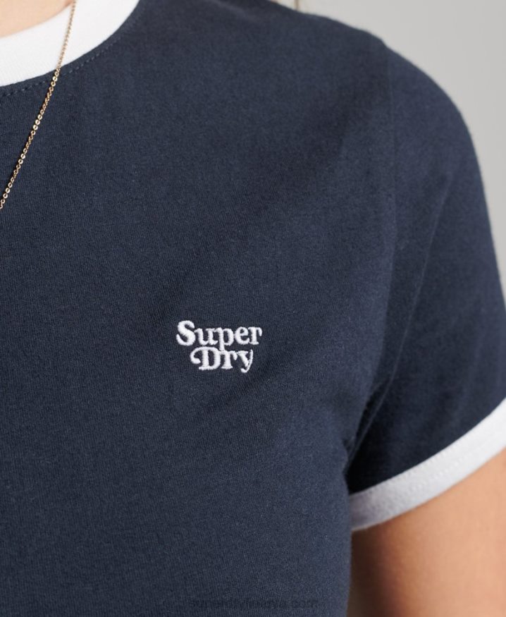 Superdry Organic Cotton Ringer Crop T-shirt Navy Women