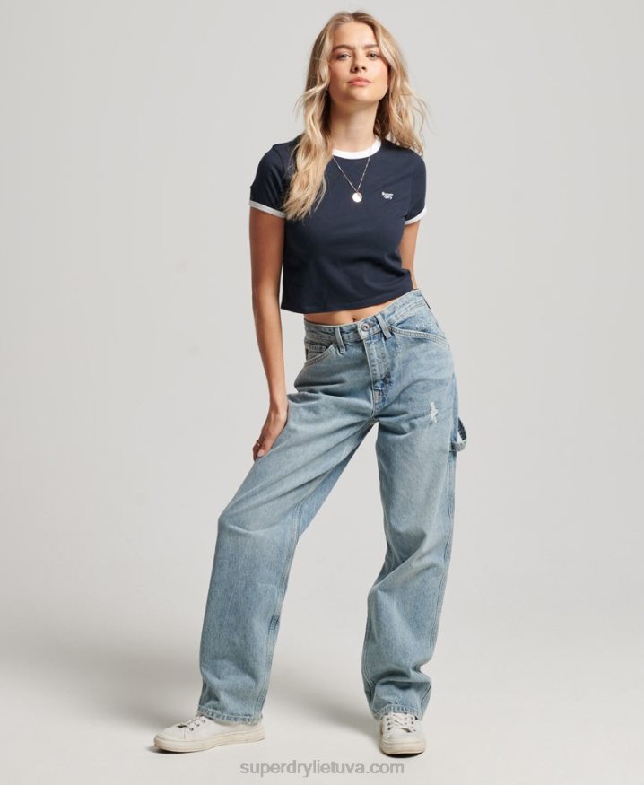 Superdry Organic Cotton Ringer Crop T-shirt Navy Women