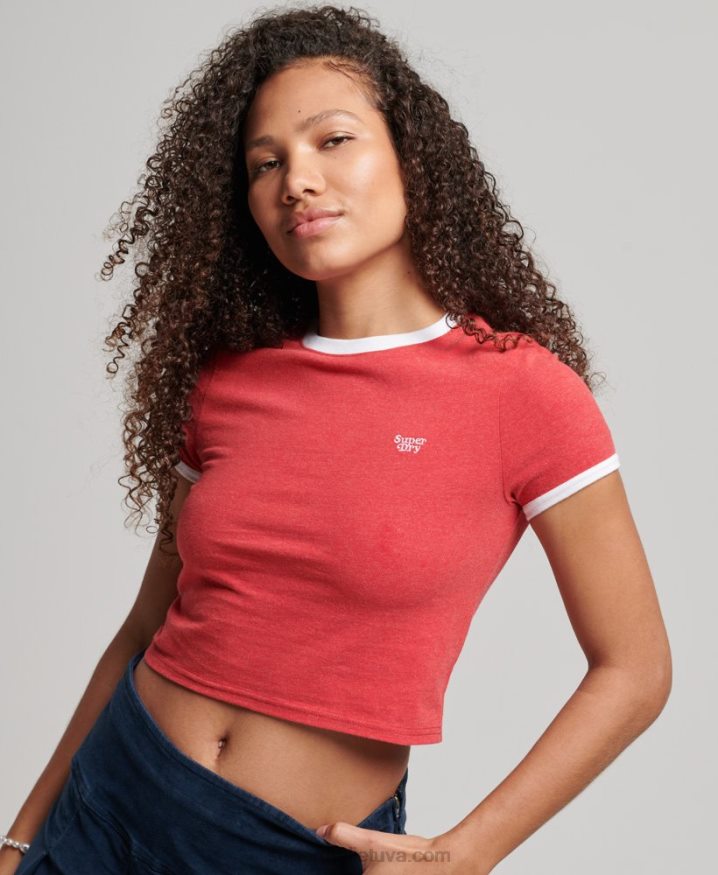 Superdry Organic Cotton Ringer Crop T-shirt Red Women