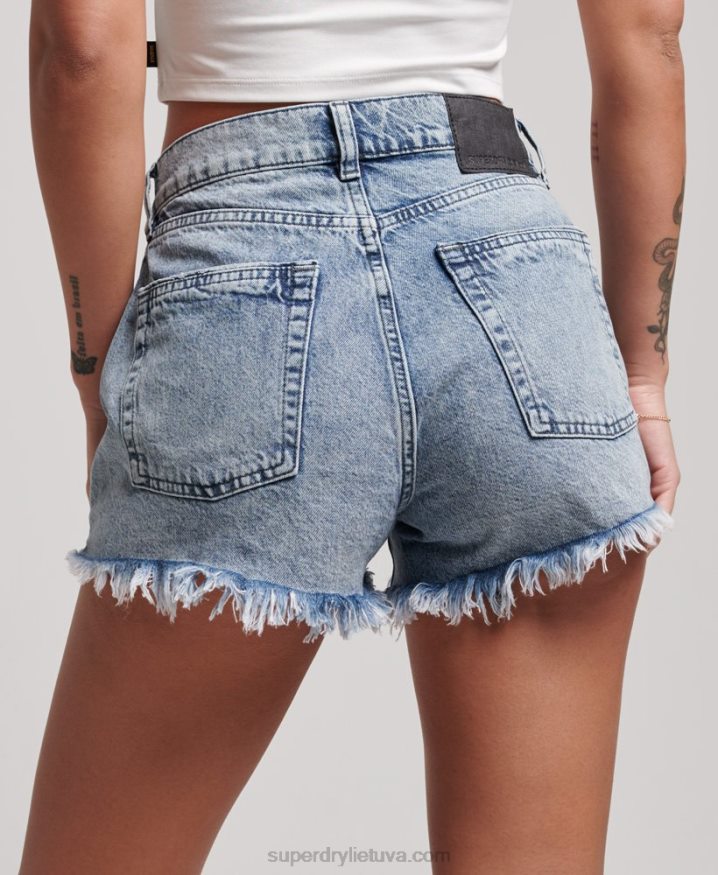 Superdry Organic Cotton Studios High Rise Denim Shorts Light Blue Women