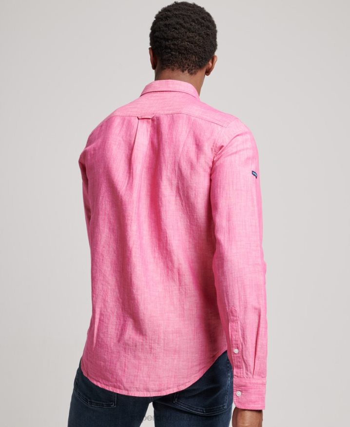 Superdry Organic Cotton Studios Linen Button Down Shirt Pink Men