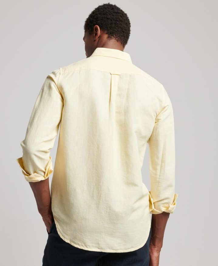 Superdry Organic Cotton Studios Linen Button Down Shirt Yellow Men