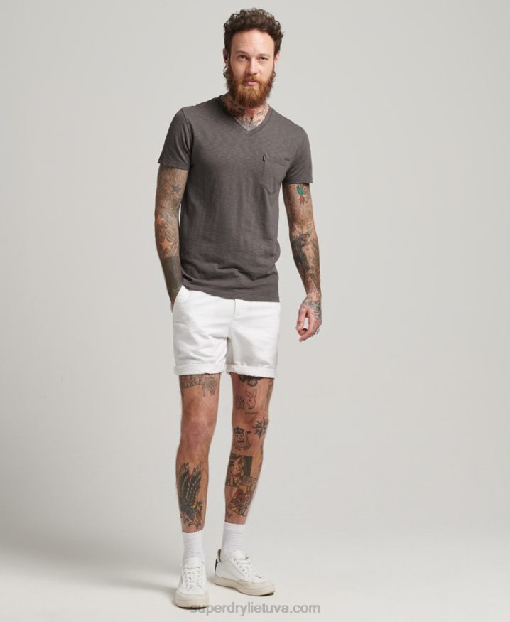 Superdry Organic Cotton Studios Linen Turn Up Shorts White Men