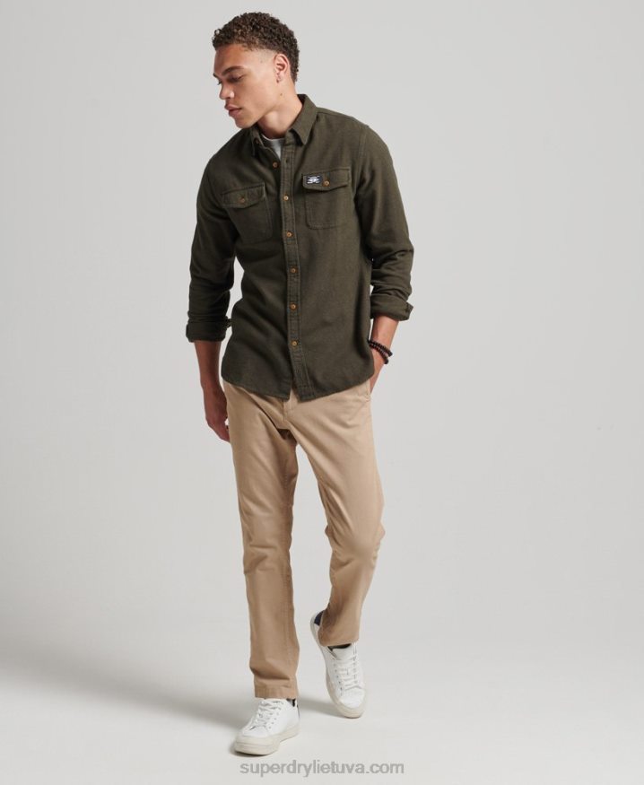 Superdry Organic Cotton Trailsman Flannel Shirt Khaki Men