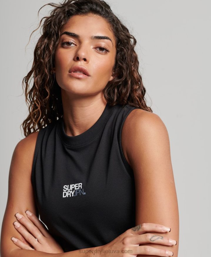 Superdry Organic Cotton Train Longline Mock Neck Tank Top Black Women