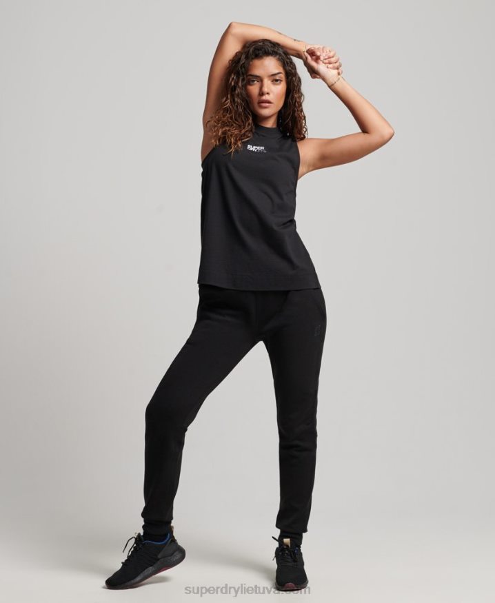 Superdry Organic Cotton Train Longline Mock Neck Tank Top Black Women