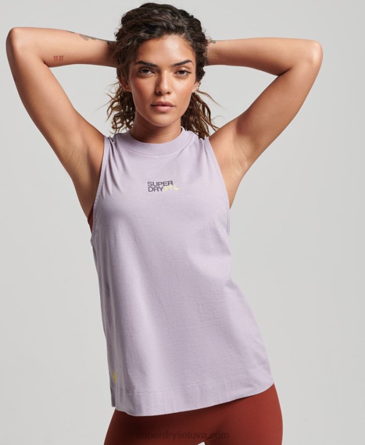 Superdry Organic Cotton Train Longline Mock Neck Tank Top Purple Women