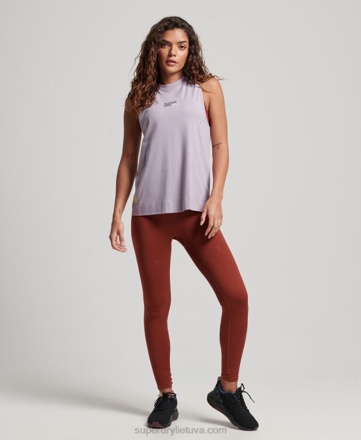 Superdry Organic Cotton Train Longline Mock Neck Tank Top Purple Women