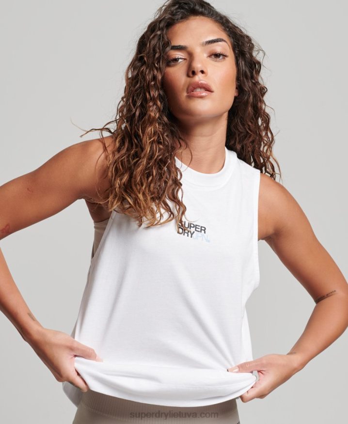 Superdry Organic Cotton Train Longline Mock Neck Tank Top White Women