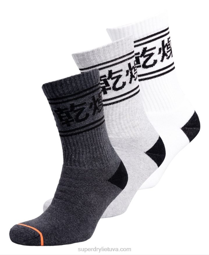 Superdry Organic Cotton Trophy Crew Sock Triple Pack Dark Grey Men