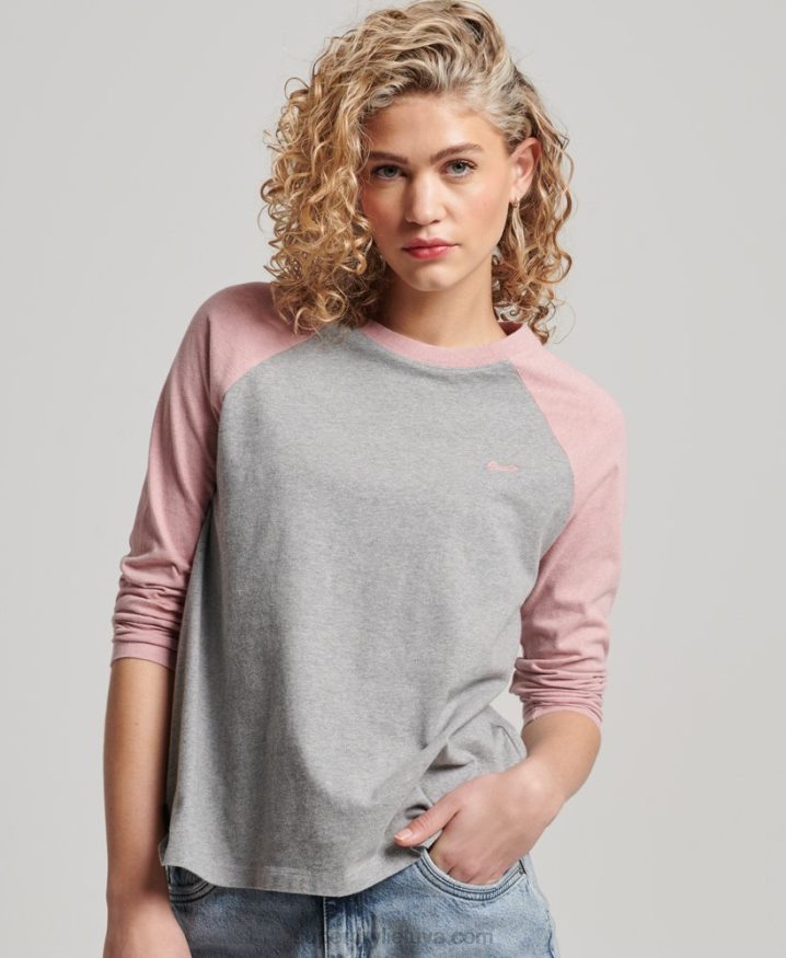 Superdry Organic Cotton Vintage Baseball Long Sleeve Top Pink Women