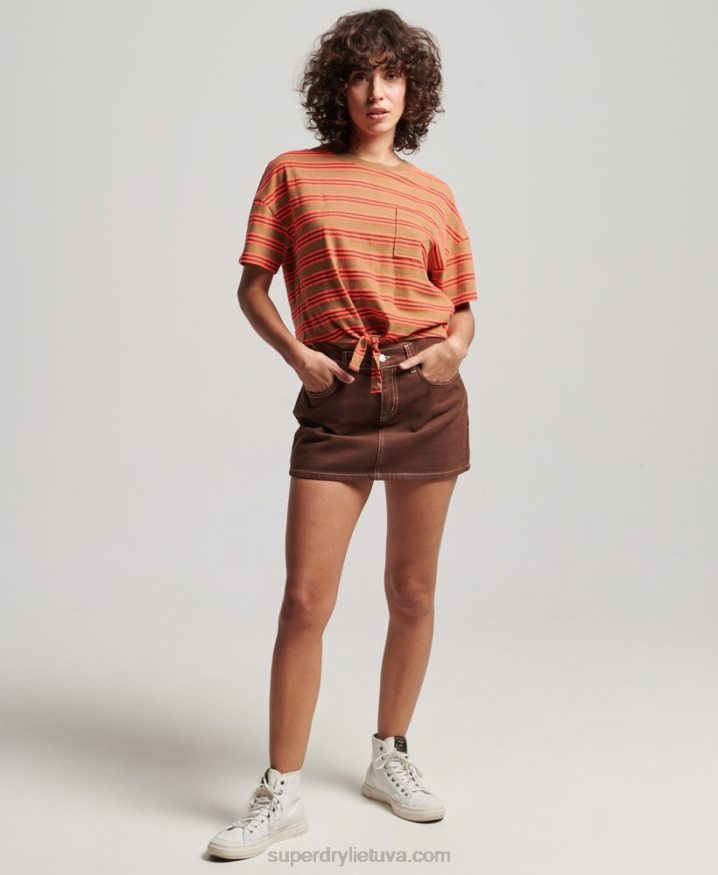 Superdry Organic Cotton Vintage Boxy Tie Front T-Shirt Brown Women