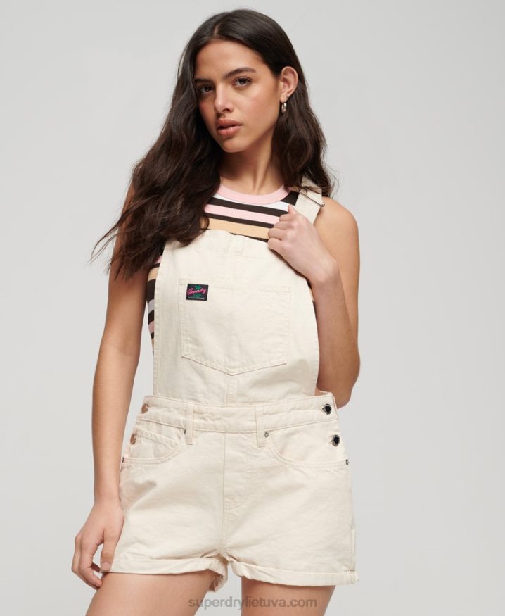 Superdry Organic Cotton Vintage Canvas Short Dungarees Cream Women