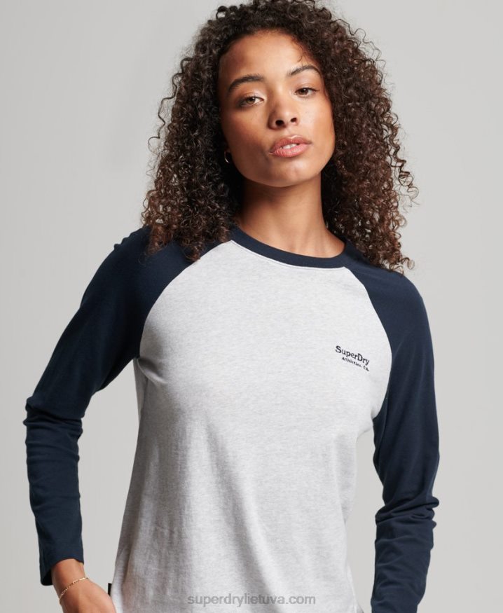 Superdry Organic Cotton Vintage Logo Baseball Top Grey Women