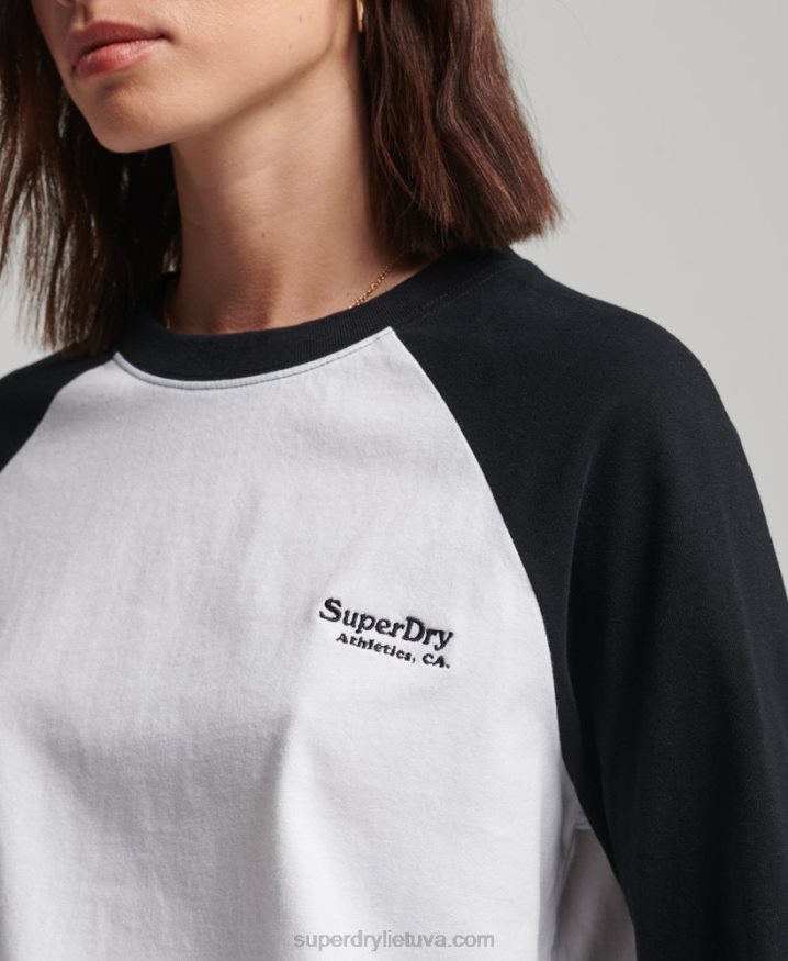 Superdry Organic Cotton Vintage Logo Baseball Top White Women