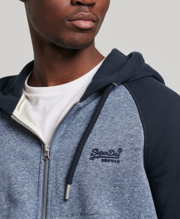 Superdry Organic Cotton Vintage Logo Baseball Zip Hoodie Blue Men