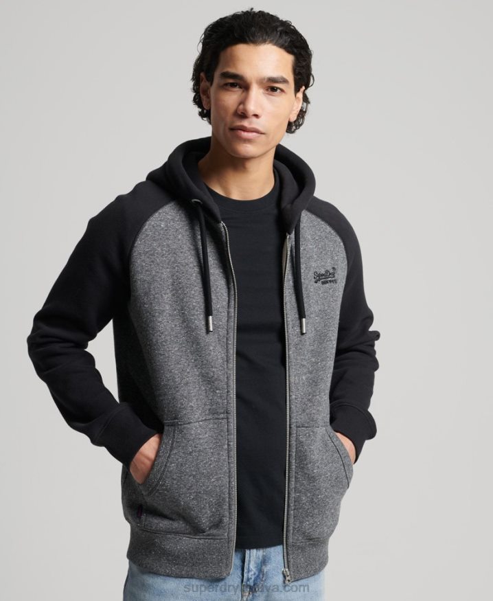 Superdry Organic Cotton Vintage Logo Baseball Zip Hoodie Dark Grey Men