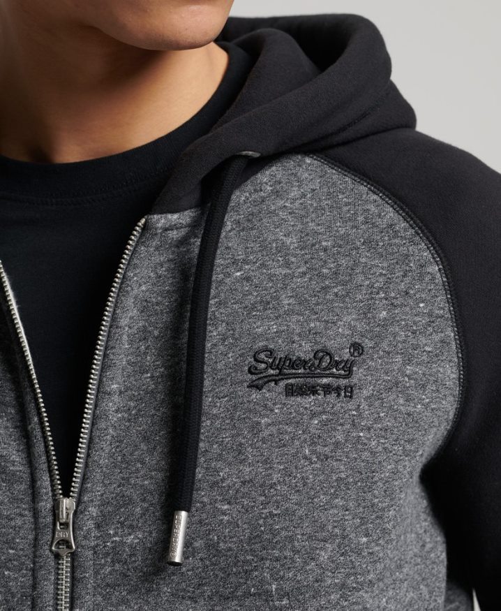 Superdry Organic Cotton Vintage Logo Baseball Zip Hoodie Dark Grey Men