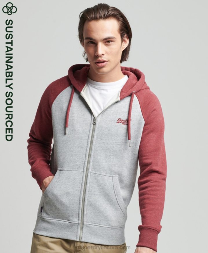 Superdry Organic Cotton Vintage Logo Baseball Zip Hoodie Light Grey Men