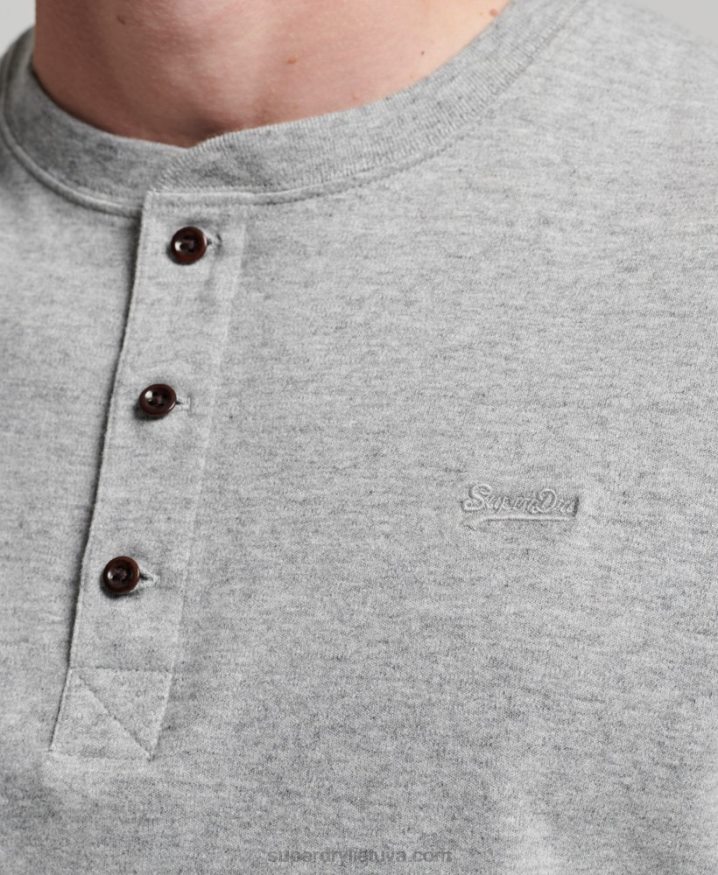 Superdry Organic Cotton Vintage Logo Embroidered Henley Top Grey Men