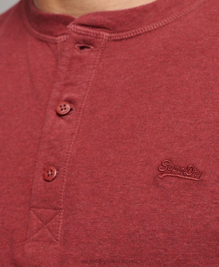 Superdry Organic Cotton Vintage Logo Embroidered Henley Top Red Men