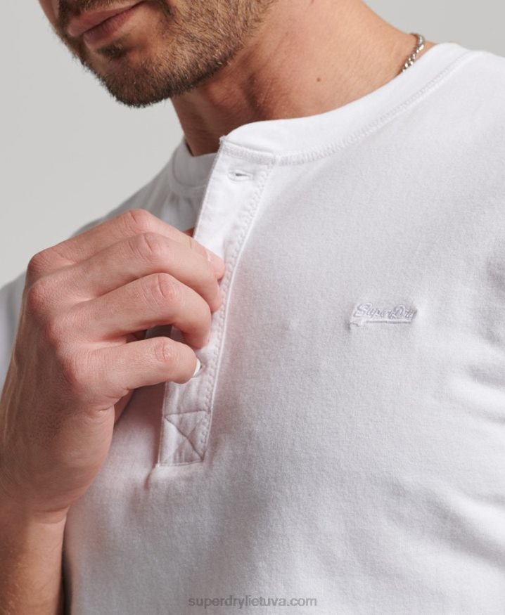 Superdry Organic Cotton Vintage Logo Embroidered Henley Top White Men