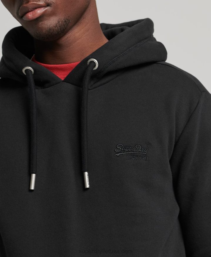 Superdry Organic Cotton Vintage Logo Embroidered Hoodie Black Men