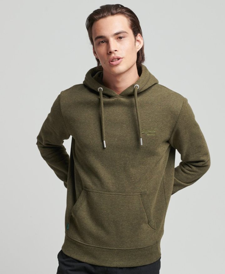 Superdry Organic Cotton Vintage Logo Embroidered Hoodie Khaki Men