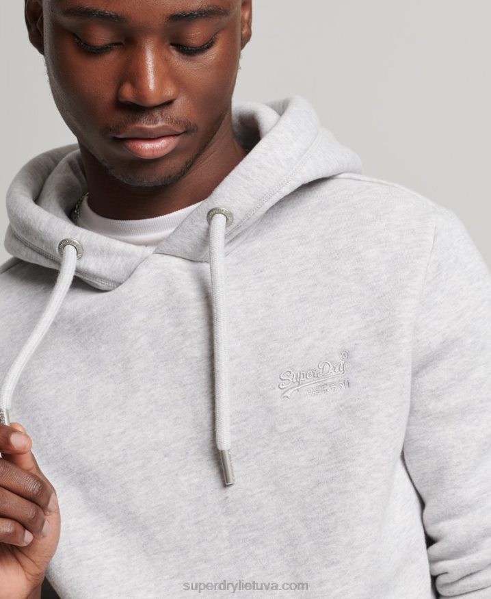 Superdry Organic Cotton Vintage Logo Embroidered Hoodie Light Grey Men