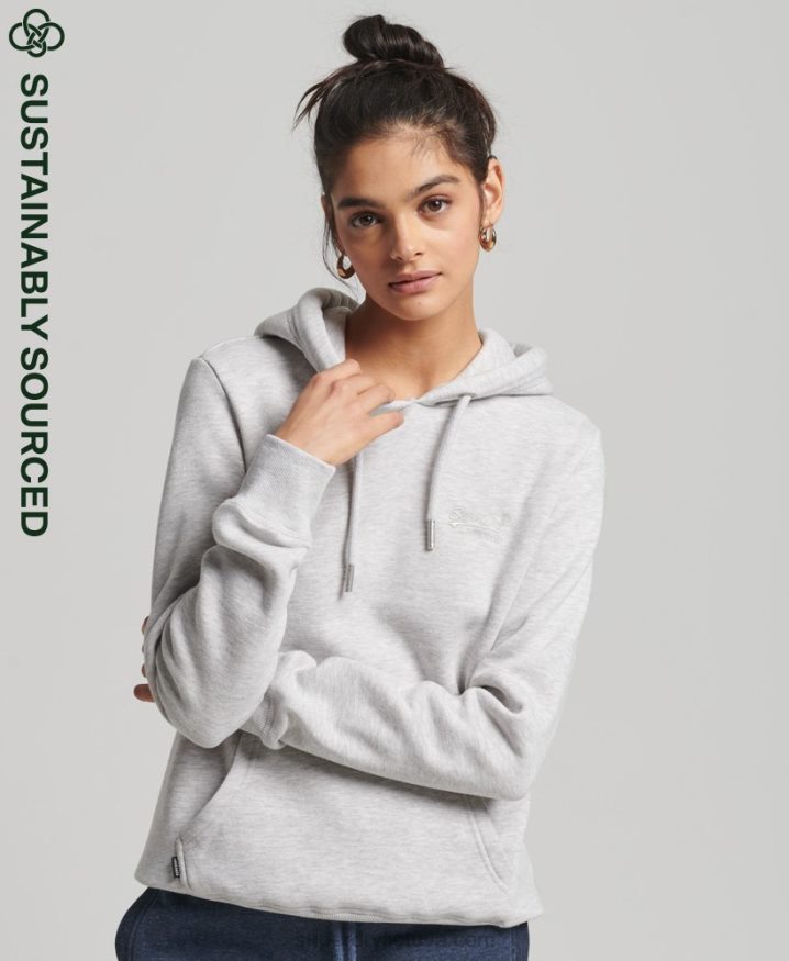 Superdry Organic Cotton Vintage Logo Embroidered Hoodie Light Grey Women