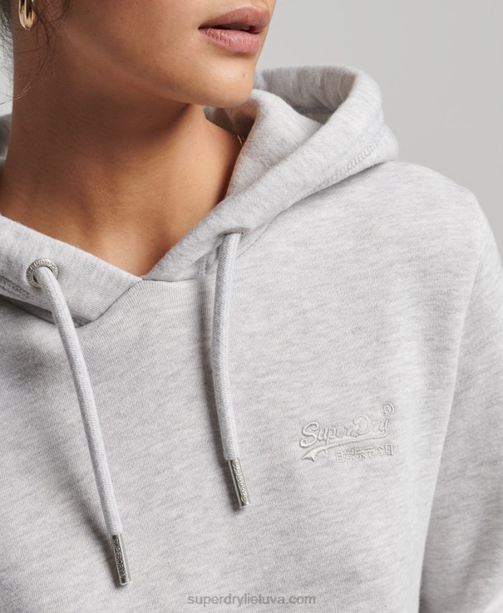 Superdry Organic Cotton Vintage Logo Embroidered Hoodie Light Grey Women