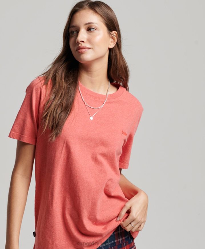 Superdry Organic Cotton Vintage Logo Embroidered T-Shirt Coral Women