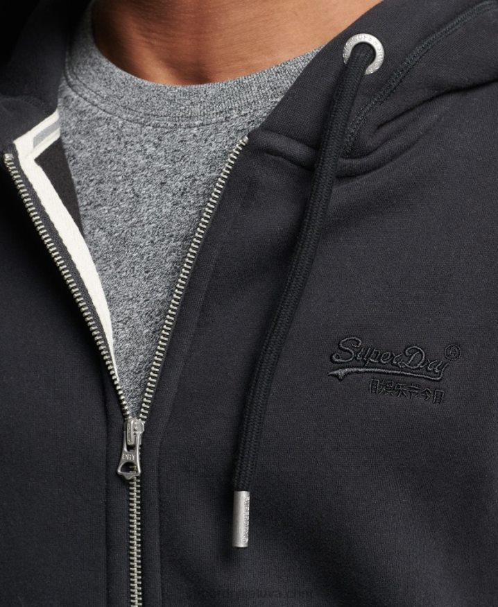 Superdry Organic Cotton Vintage Logo Embroidered Zip Hoodie Black Men