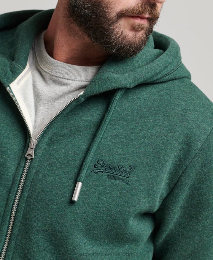 Superdry Organic Cotton Vintage Logo Embroidered Zip Hoodie Green Men