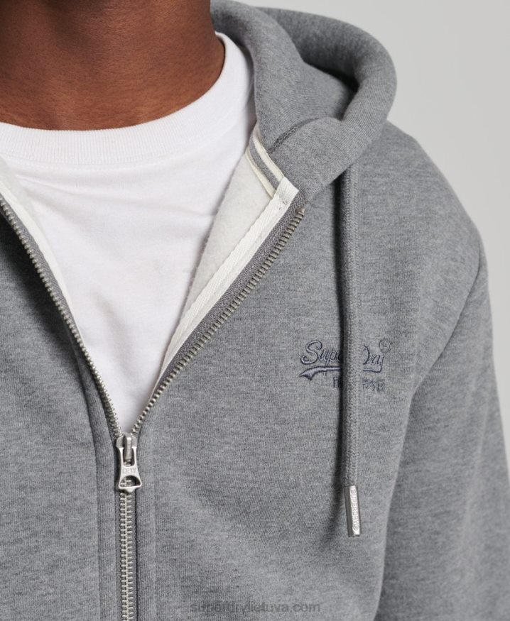 Superdry Organic Cotton Vintage Logo Embroidered Zip Hoodie Grey Men