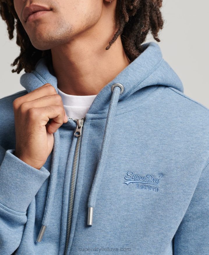 Superdry Organic Cotton Vintage Logo Embroidered Zip Hoodie Light Blue Men