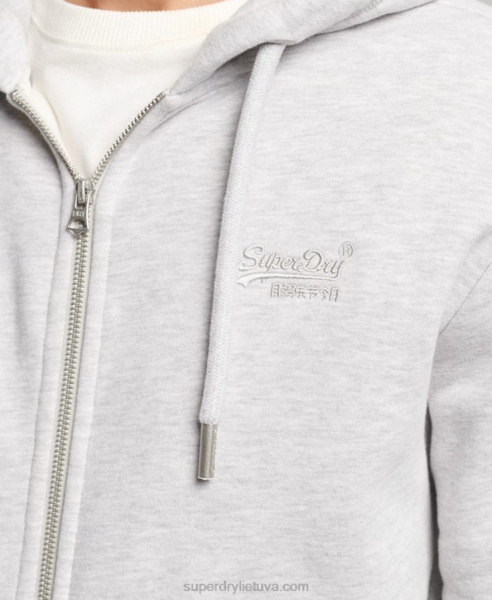 Superdry Organic Cotton Vintage Logo Embroidered Zip Hoodie Light Grey Men