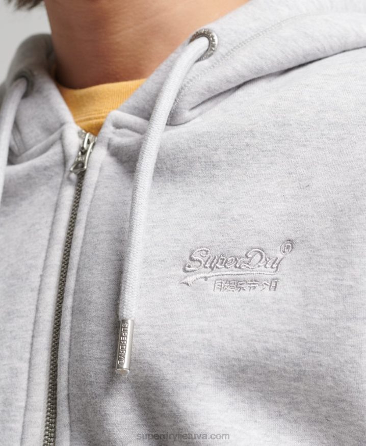 Superdry Organic Cotton Vintage Logo Embroidered Zip Hoodie Light Grey Men