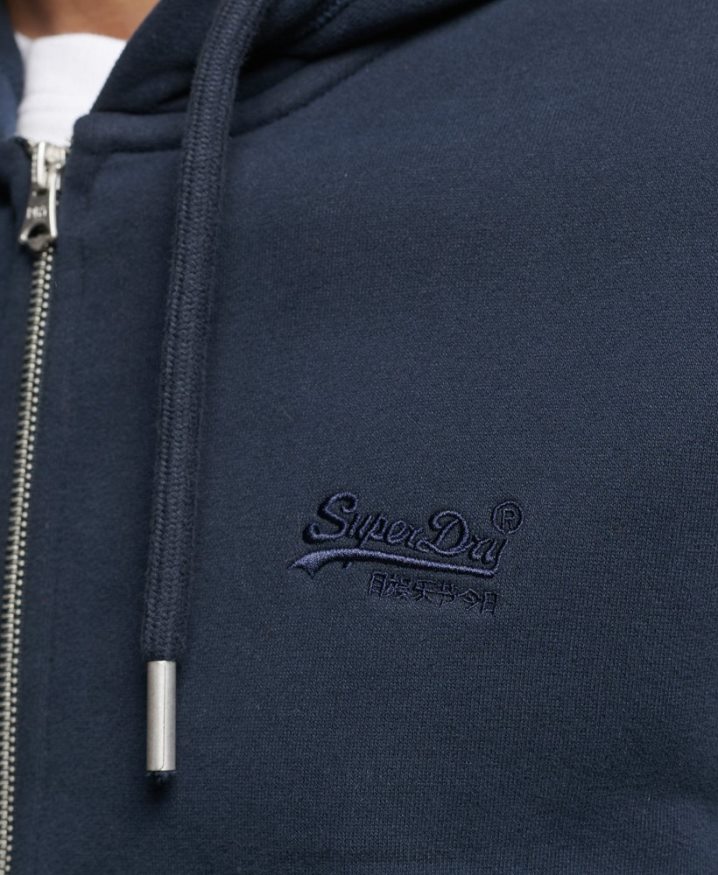 Superdry Organic Cotton Vintage Logo Embroidered Zip Hoodie Navy Men