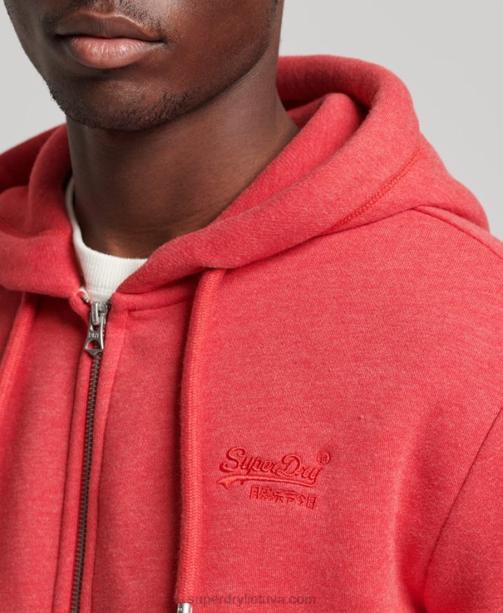 Superdry Organic Cotton Vintage Logo Embroidered Zip Hoodie Red Men