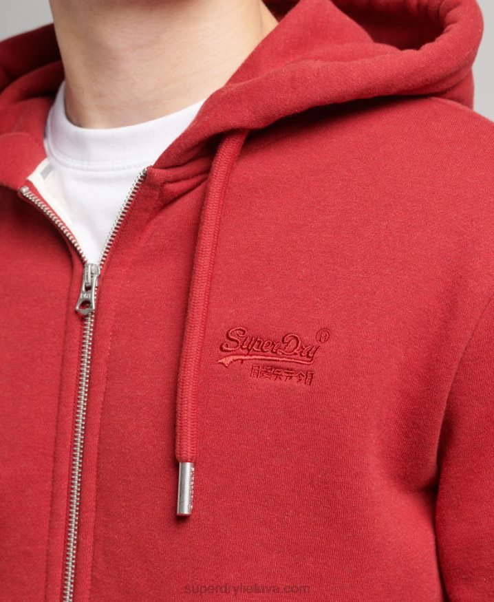 Superdry Organic Cotton Vintage Logo Embroidered Zip Hoodie Red Men