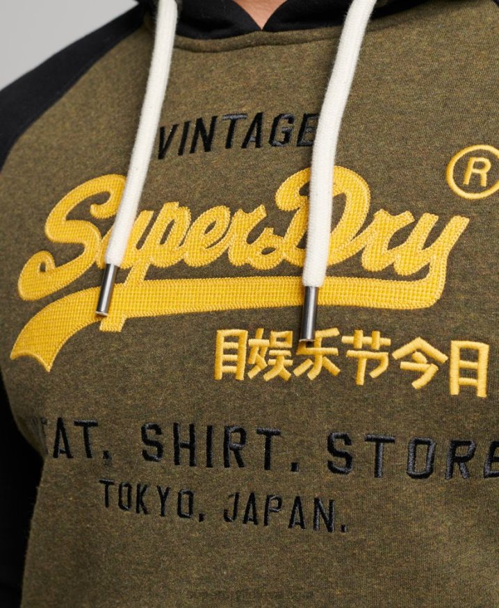 Superdry Organic Cotton Vintage Logo Heritage Raglan Hoodie Black Men