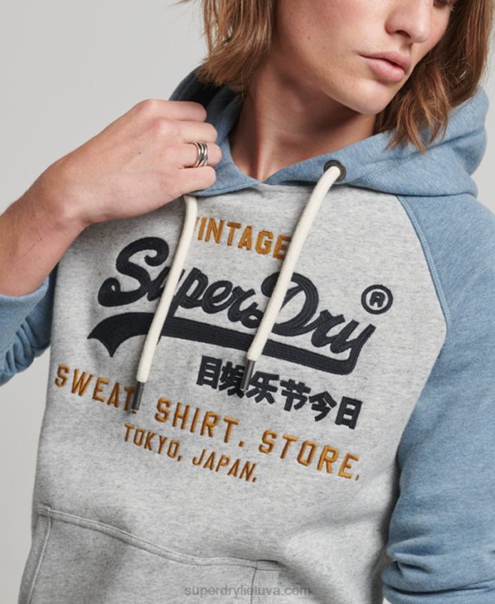 Superdry Organic Cotton Vintage Logo Heritage Raglan Hoodie Grey Men