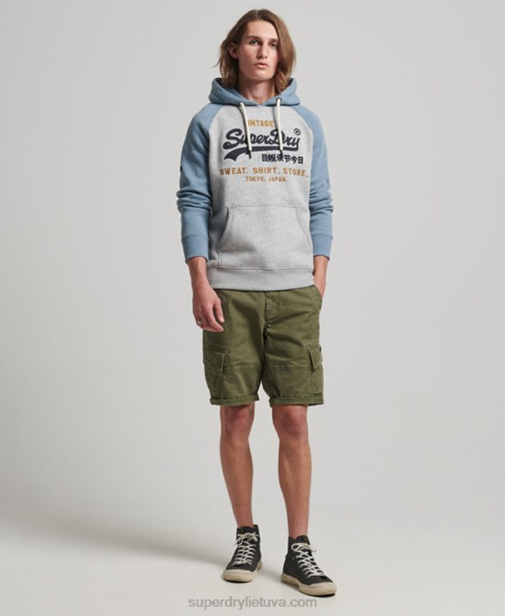 Superdry Organic Cotton Vintage Logo Heritage Raglan Hoodie Grey Men