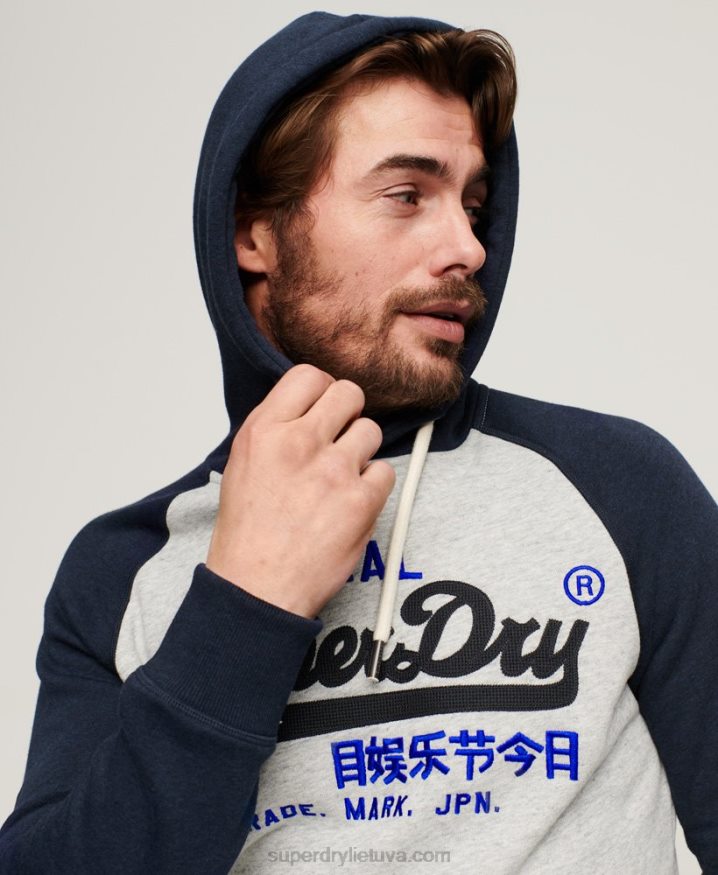 Superdry Organic Cotton Vintage Logo Heritage Raglan Hoodie Navy Men