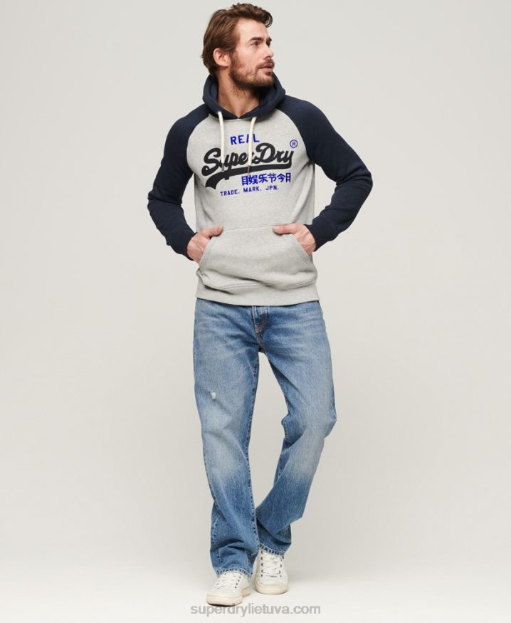 Superdry Organic Cotton Vintage Logo Heritage Raglan Hoodie Navy Men