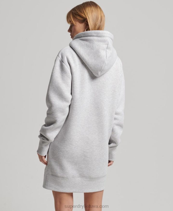 Superdry Organic Cotton Vintage Logo Hoodie Dress Light Grey Women